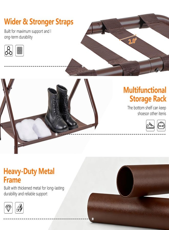 Heybly Luggage Rack, Pack of 2, Steel Folding Suitcase Stand with Storage Shelf for Bedroom, Hotel, Foldable Steel Frame, Guest Room Bedroom Hotel, 26.2" L x 14.4" W x 20.5" H, Brown HLR004Z2 - Image 5